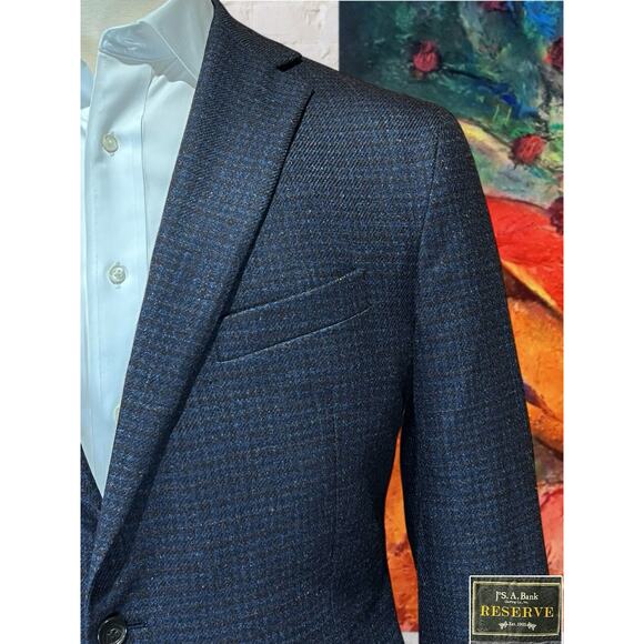 Jos A Bank Reserve 46S Blue Burgundy Check Plaid Italian Wool Sport Coat Flannel - Picture 4 of 14